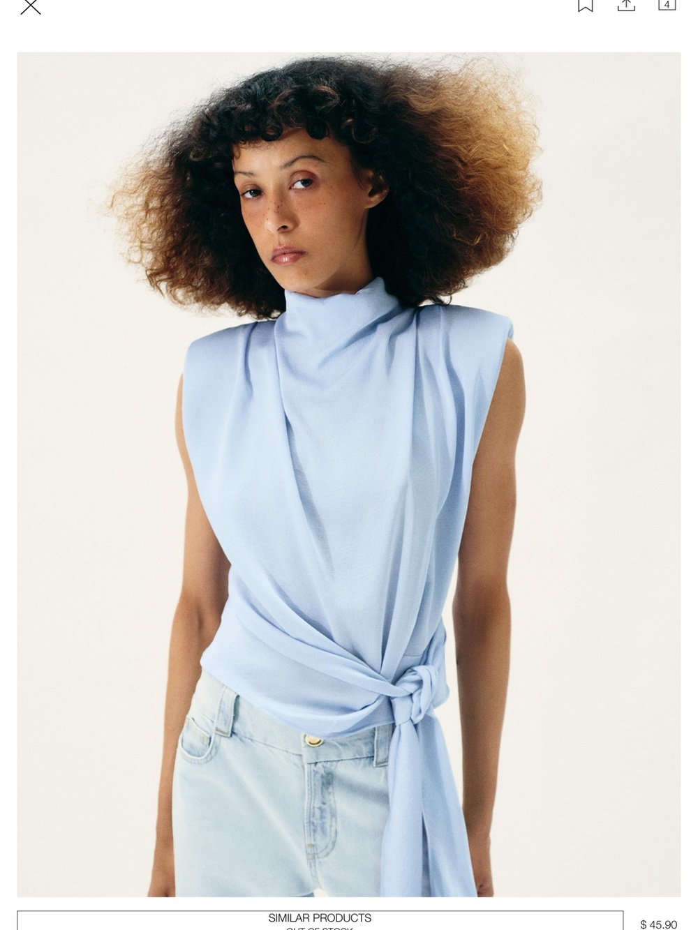Zara Pale Blue Draped silky side tie top